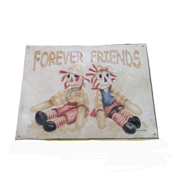 Vintage Raggedy Ann & Andy 1998 Metal Sign Retro Throwback Kids Room Decor *WEAR - Picture 1 of 9